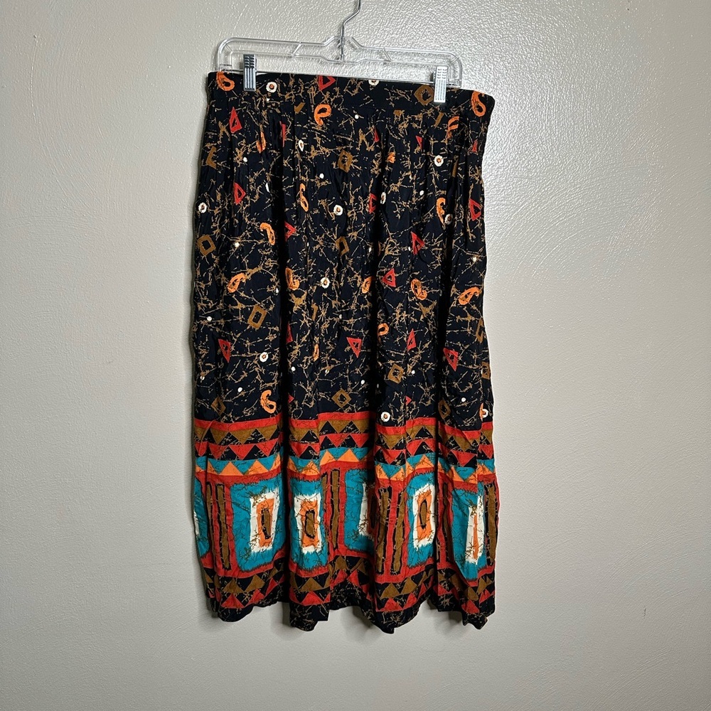 Vintage 80’s AKT Retro 60’s Print Skirt Black Multi Elastic Waist size 20